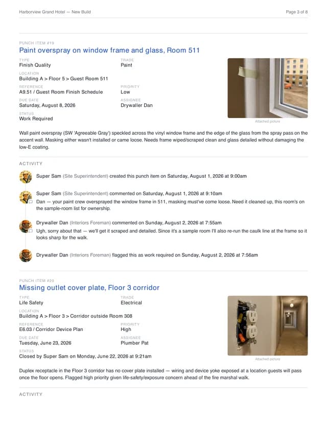 Closeout report page preview